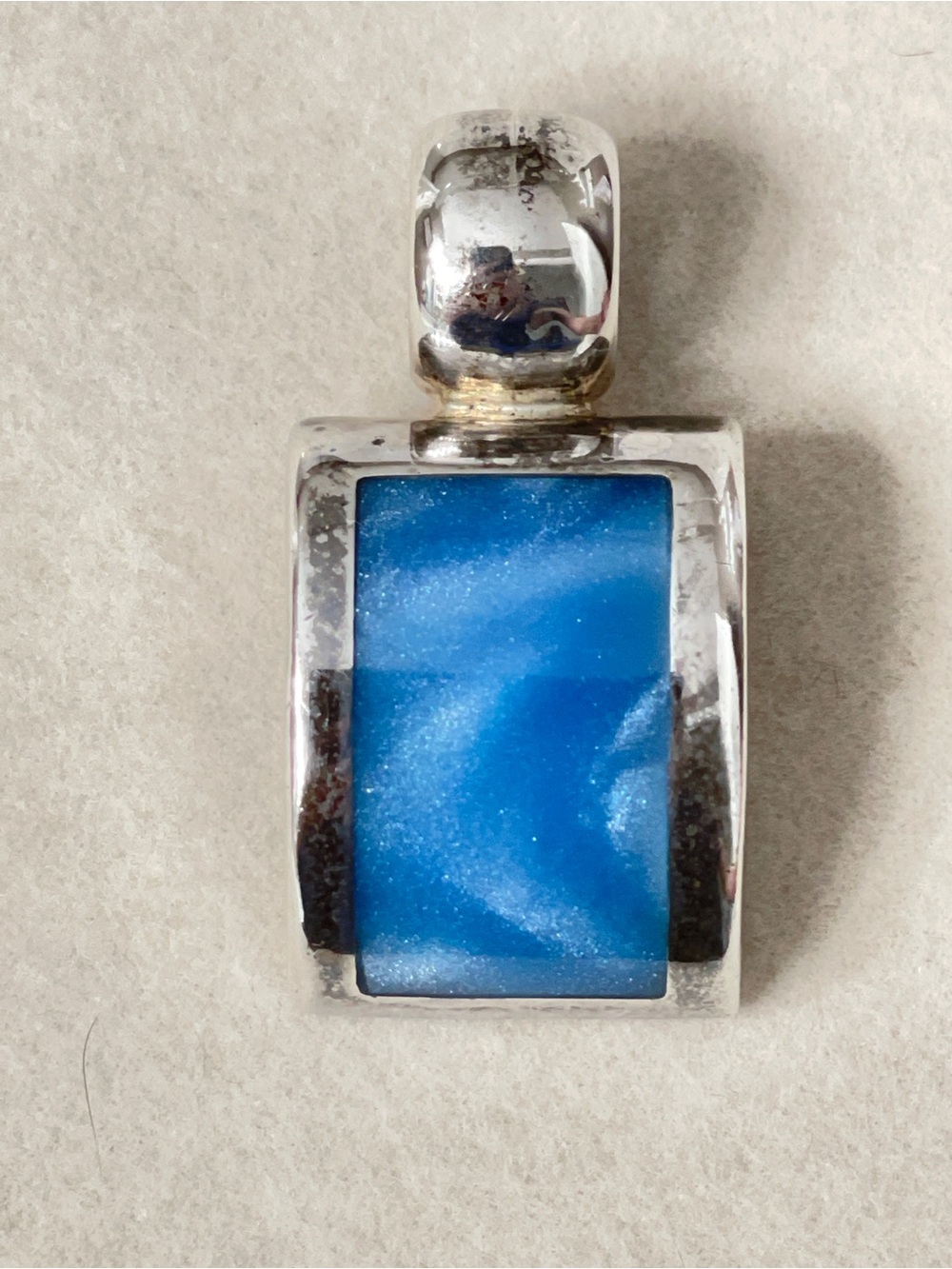 Mexico 925 Sterling Blue Cabochon Modernist Pendant 15g